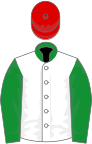 White, green sleeves and collar, red cap