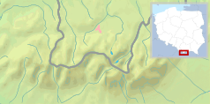Mapa konturowa Tatr, w centrum znajduje się punkt z opisem „Krzyżne”