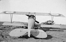 British Royal Naval Air Service Nieuport 10 showing the original small tailplane and cutout in the top wing for the gunner. RNAS Nieuport 10 at Gallipoli July 1915 Knatchbull M (capt the Hon) Collection Q44358.jpg