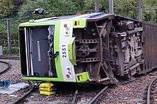 The derailed tram at Sandilands Junction