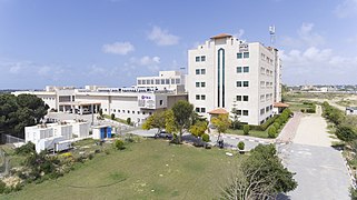 The Faculty of Medicine and the affiliated Palestinian-Turkish Friendship Hospital buildings south of Gaza city (southern view).