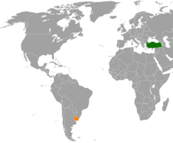 Haritada gösterilen yerlerde Turkey ve Uruguay