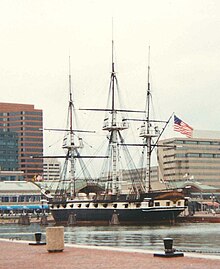 Constellation in 1994, showing her configuration before the late-1990s renovation USS Constellation 1994.jpg
