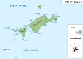 Carte des îlots des Apôtres avec le mont Pierre dans la partie Ouest de Grande île.