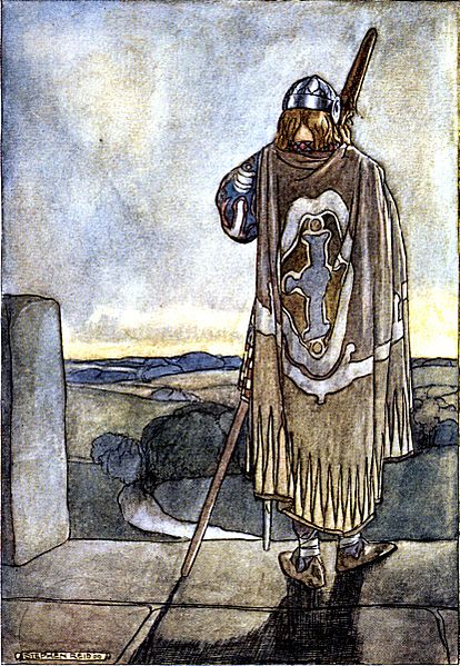 Finn heard far off the first notes of the fairy harp. The High Deeds of Finn and other Bardic Romances of Ancient Ireland, by T. W. Rolleston, et al, Illustrated by Stephen Reid, courtesy Wikimedia Commons - See more at: http://www.wanderingeducators.com/best/stories/waking-worlds.html#sthash.b6gJ4GpV.dpuf