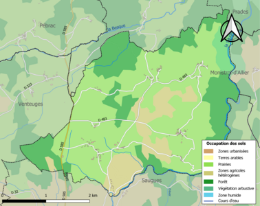 Carte en couleurs des infrastructures et de l'occupation des sols de la commune.