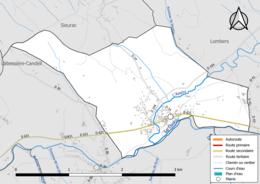 Carte en couleur présentant le réseau hydrographique de la commune