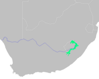 Distribución de la especie en Sudáfrica.