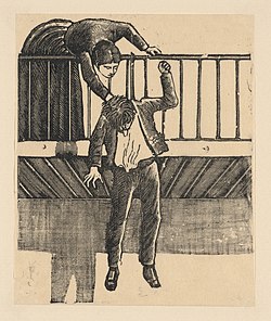 A woman discovering a man who has committed suicide by hanging himself from a balcony MET DP868023.jpg