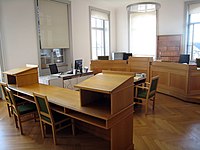 A small courtroom in the Supreme Court of the ...