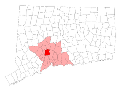 Location in New Haven County, Connecticut