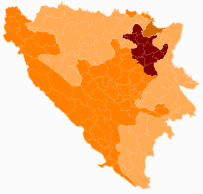 Harta cantonului Tuzla în cadrul statului Bosnia și Herțegovina