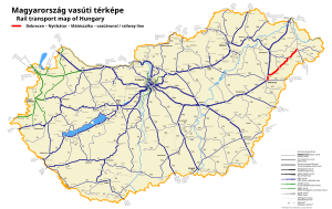 デブレツェン - ニールバートル - マーテーサルカ線の路線図