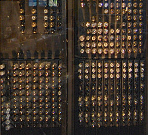 The 1946 ENIAC computer used 17,468 vacuum tubes and consumed 150 kW of power. ENIAC Penn2.jpg