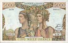 5 000 francs Terre et Mer, Face recto