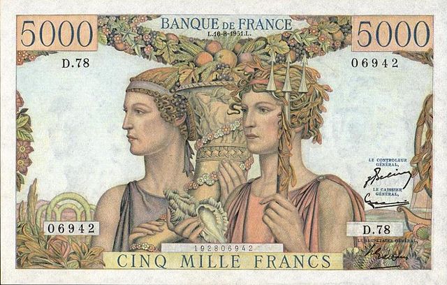 5 000 francs Terre et Mer, Face recto