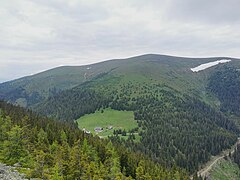 Blick vom Ostgrat des Roßbachkogels nach Nordwesten über den Gleinalmsattel zum Speikkogel