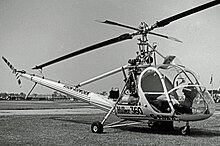 Hiller UH-12 helicopter used in 1955 by Fison-Airwork to demonstrate the use of aerial crop spraying Hiller UH-12A G-ANOC Fison-Awk RWY 09.07.55 edited-2.jpg