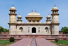 The tomb of I'timad-ud-Daulah is often regarded as a draft of the Taj Mahal. I'timad-ud-Daulah, Agra.jpg