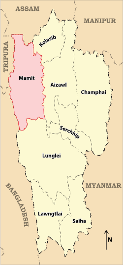 Location of Mamit district in Mizoram