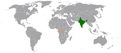 Карта с указанием местоположения Индии и Республики Конго