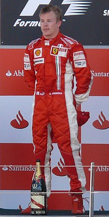 Quotations Auto Racing on Driver Kimi R  Ikk  Nen In A Protective One Piece Auto Race Suit