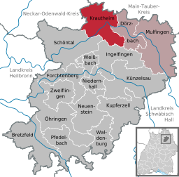 Läget för Krautheim i Hohenlohekreis