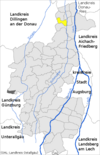 Lage der Gemeinde Kühlenthal im Landkreis Augsburg