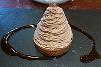 French Mont Blanc with chocolate sauce