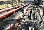 Trains at Mysen station in April 2019