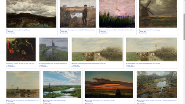 Paintings depicting wetlands - screenshot of the Wikidata Query Service as of 2023-07-10