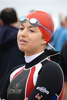 Reality TV's "Survivor" contestant, Parvati Shallow, dressed to compete in the 2008 Nautica Triathlon Malibu Individual Open for females. Parvati Shallow.jpg