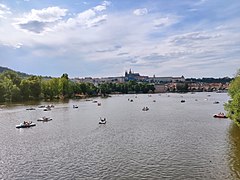 La Vltava envahie de pédalos à Prague.