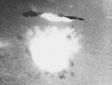 RF-4 explodes after being hit by SA-2 missile. RF-4C Phantom II of the 11th TRS is shot down by a S-75 missile over Vietnam, 12 August 1967.jpg