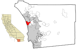 Location of Encinitas within San Diego County, California