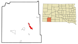 Расположение в округе Оглала Лакота и штате Южная Дакота.