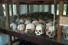 During the Khmer Rouge regime led by Pol Pot, 1.5 to 2 million people died due to the policies of his four-year premiership. Skulls from the killing fields.jpg