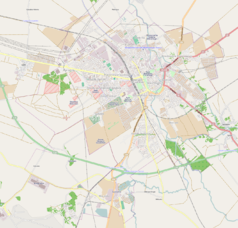 Mapa konturowa Stargardu, blisko centrum na prawo u góry znajduje się punkt z opisem „Brama Młyńska”