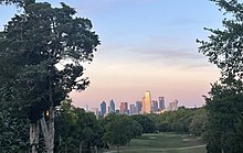 Stevens Park Golf Course, in the Kessler Park neighborhood, with the view of Downtown Dallas on the end Stevens Park Golf Course In 2023.jpg