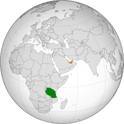 Карта с указанием местоположения Танзании и Объединенных Арабских Эмиратов