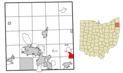 Location of Masury in Trumbull County within the state of Ohio