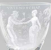 Stipple engraved Dutch glass inscribed "Friendship". Attributed to David Wolff, late 18th century