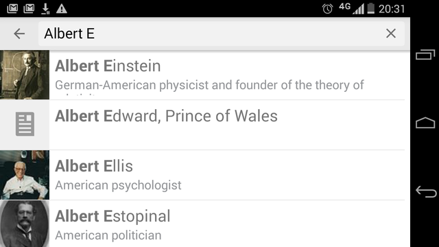 Suchergebnisse in der Wikipedia Android-App