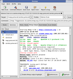 Skærmbillede af Nmap viser skanningsresultater.