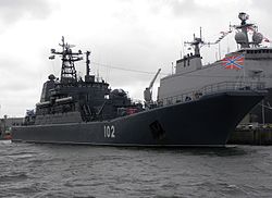 The Kaliningrad, a Ropucha-class landing ship, was among the six landing ships which departed for Sevastopol on 8 February 2022. 102 LPD Kaliningrad -b.jpg
