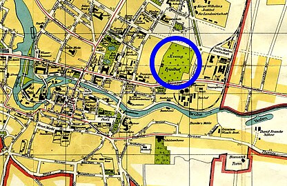 1914 Map of Bromberg with the Lutheran cemetery (Evang. Friedhof)