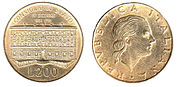 1990 coin, 200 lira, uses L.