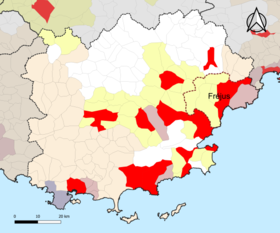 Localisation de l'aire d'attraction de Fréjus dans le département du Var.