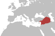 Kingdom of Armenia by rule of Tigranes the Great. Armenian Empire 80 BC.png