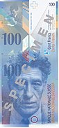 Giacometti auf der Schweizer 100-Franken-Banknote